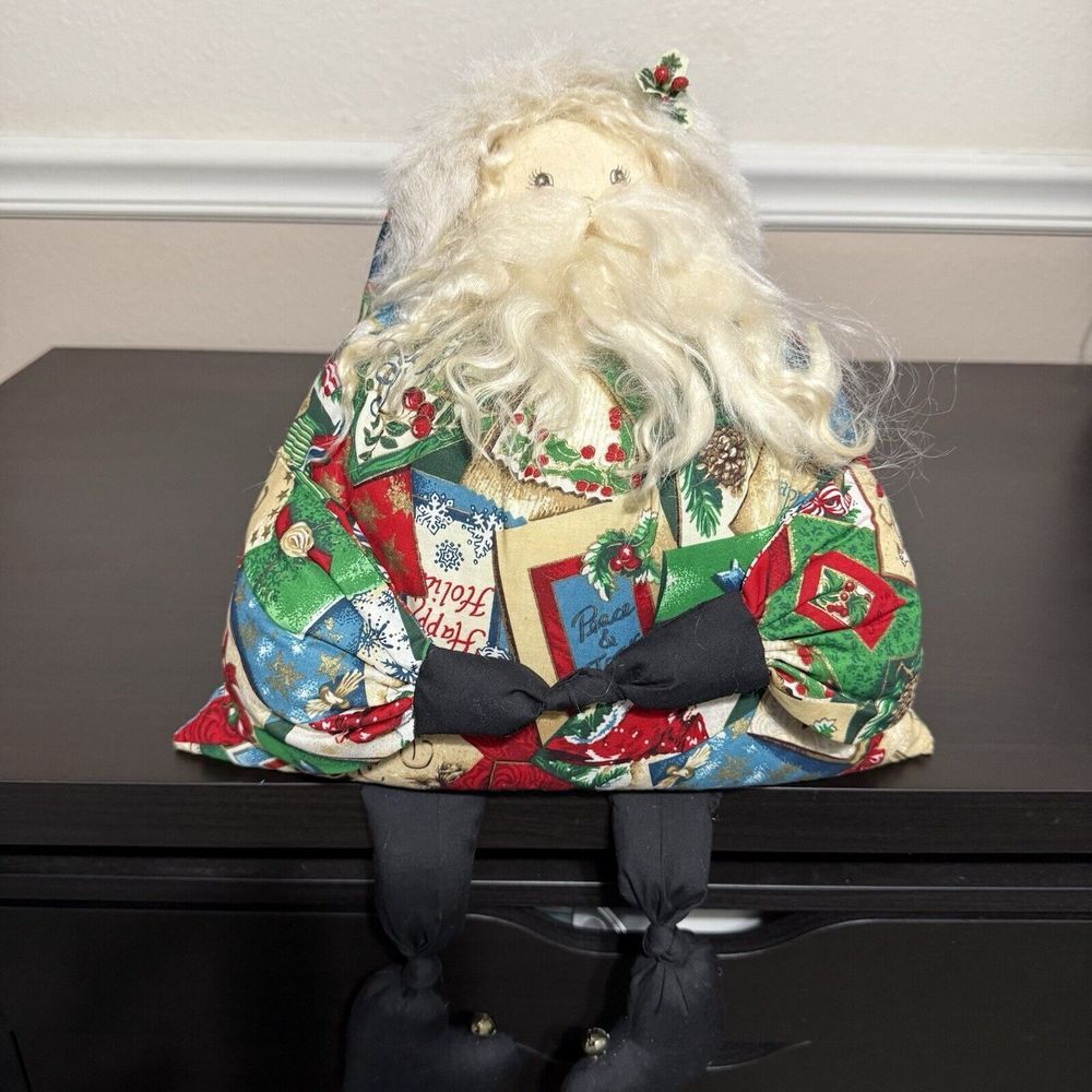 Christmas Santa Claus Shelf Sitter Plush Handmade Beanbag Vintage  Folk‎ Kitschy